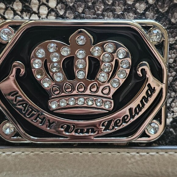 KATHY VAN ZEELAND Faux Snakeskin Print Studded Handbag with Charms - Picture 2 of 6